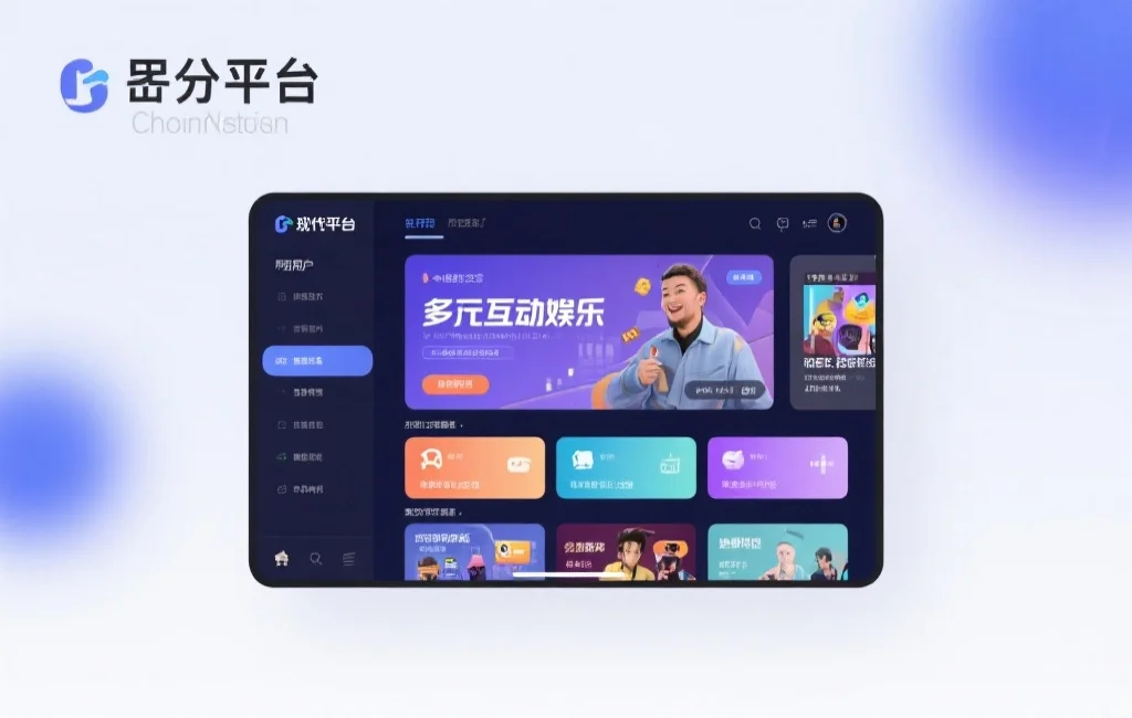 现代化娱乐平台界面，用户在享受多元互动娱乐，界面简洁明亮，体现公开透明